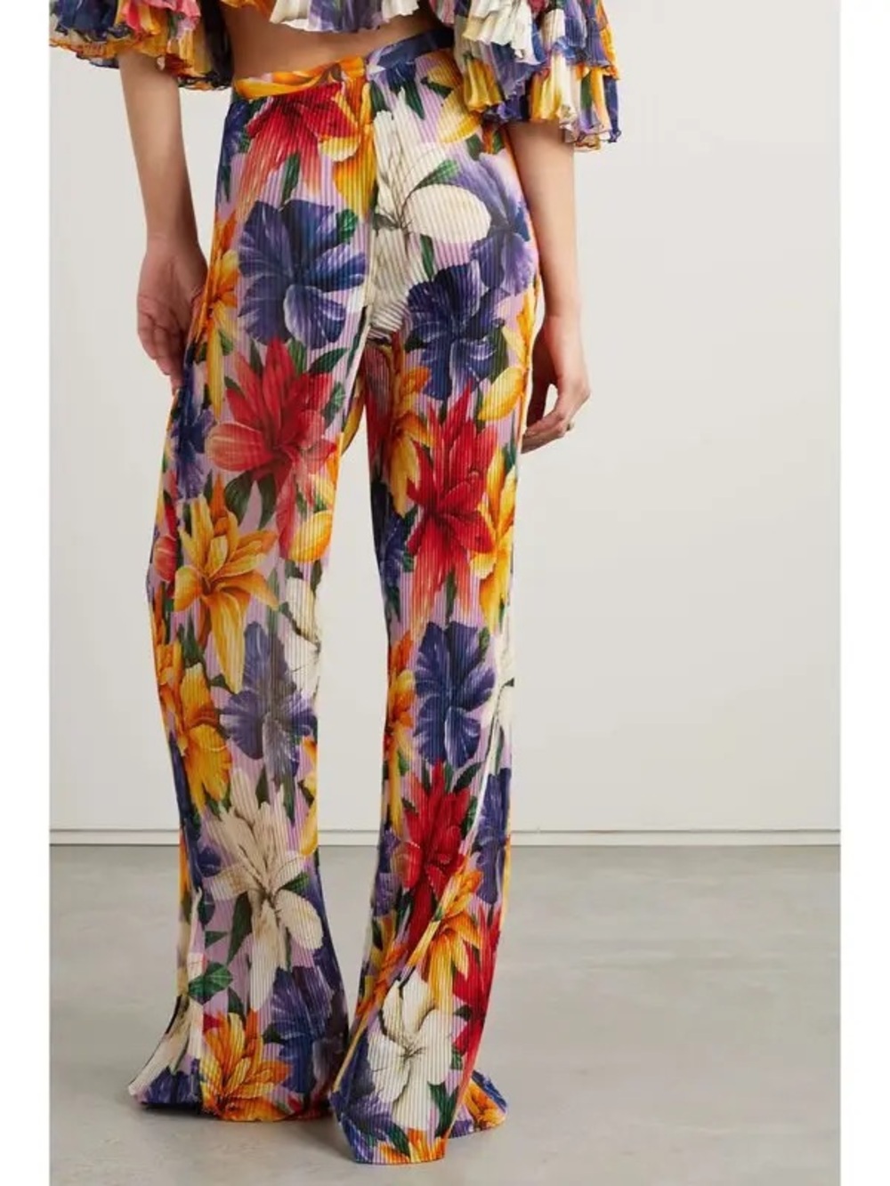 ETRO Floral-print plissé-chiffon straight-leg pants Size 48 - Picture 3 of 10